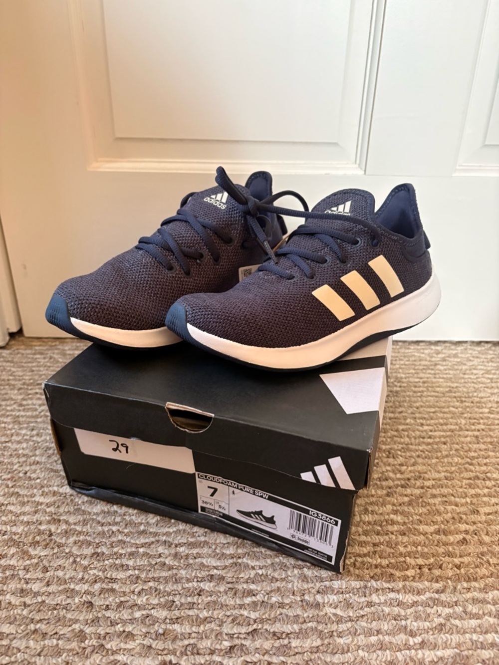 adidas Dark Navy Knit Sneakers with White Soles
